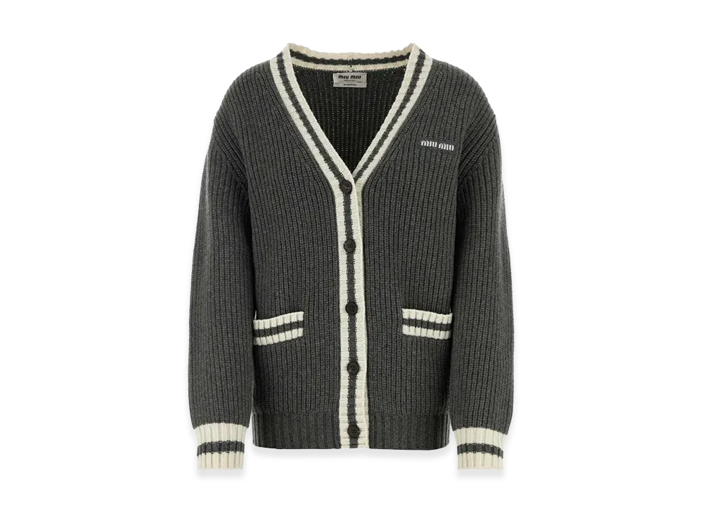 MIU MIU Women's Cashmere Blend Oversize Cardigan "Gray"