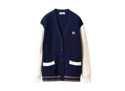 MIUMIU Wool and Cashmere Cardigan "Navy/Beige"