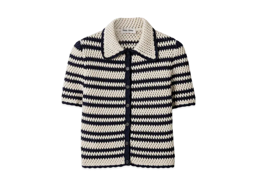 MIUMIU Women's Cotton Cardigan "Natural/Blue"