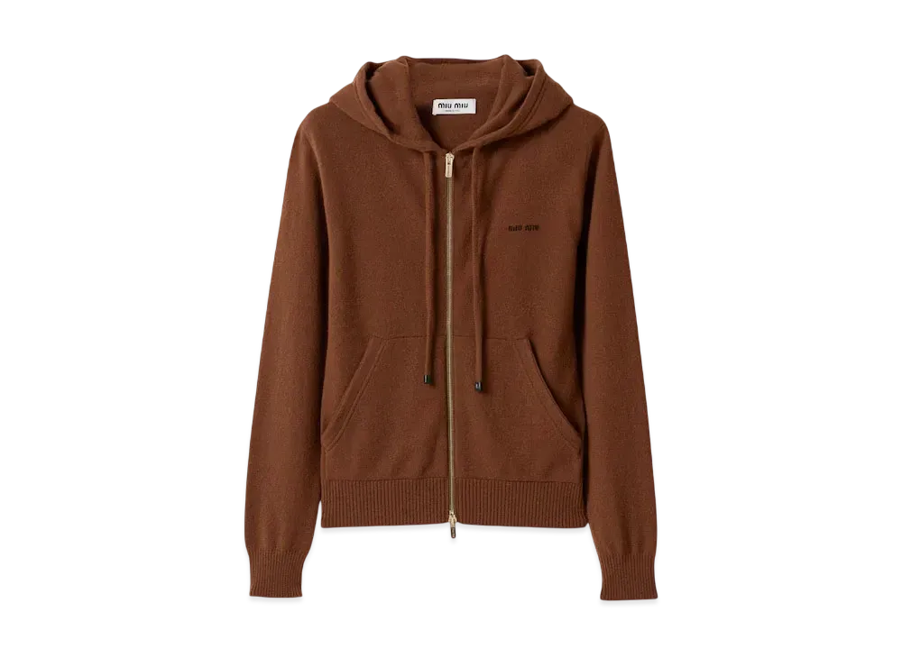 MIUMIU Women's Zippered Cashmere Hoodie Jacket "Brown"