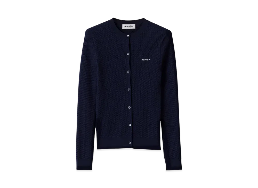 MIUMIU Women's Cable-Knit Cashmere and Silk Cardigan "Navy"