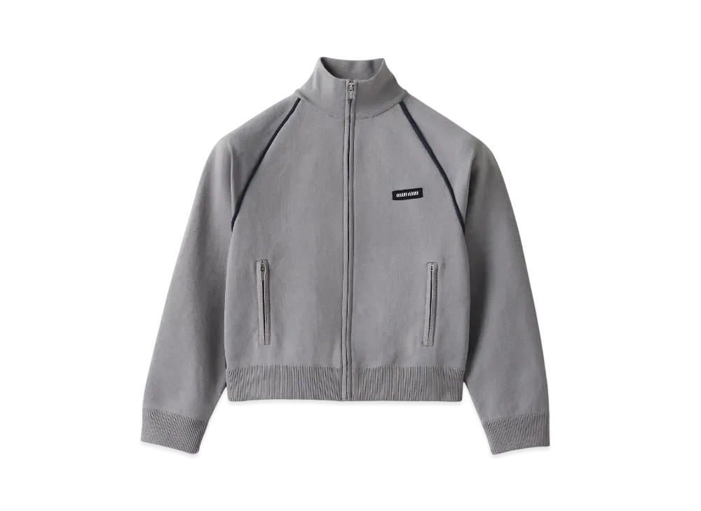 MIUMIU Women's Technical Yarn Zipper Cardigan "Gray/Navy"