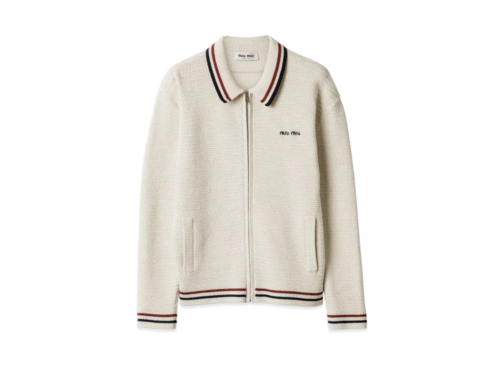 MIUMIU Women's Cotton Knit Zipper Cardigan "Natural"
