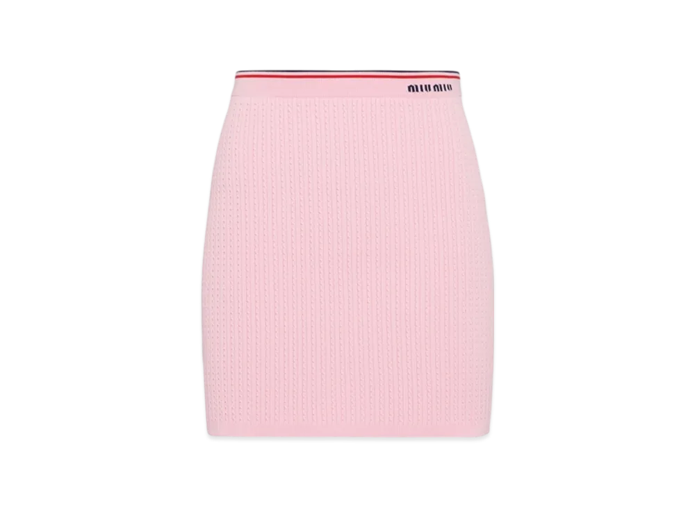MIU MIU Women's Viscose Mini Skirt with Logo "Pink"