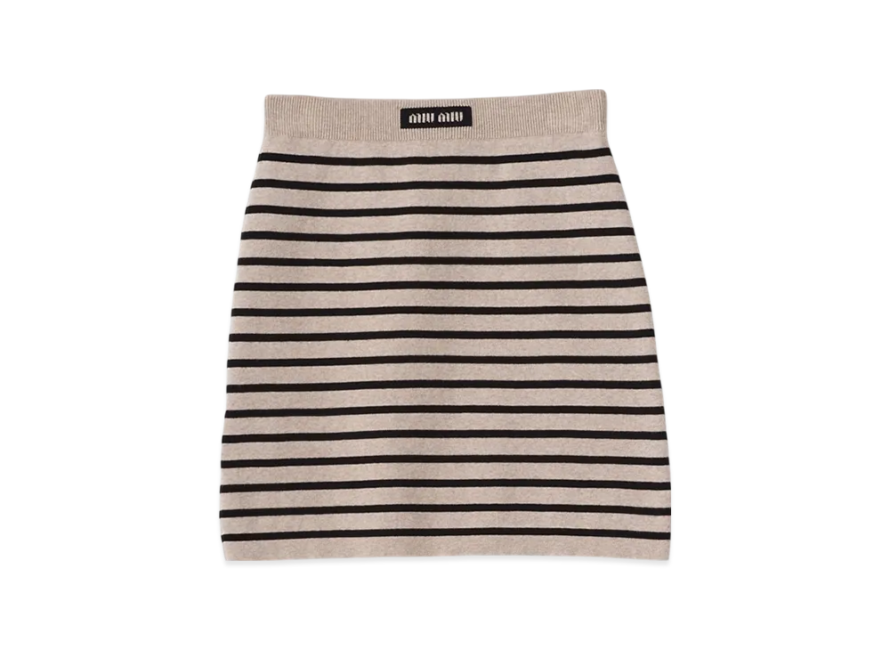 MIU MIU Cotton Mini Skirt "Limestone/Black"