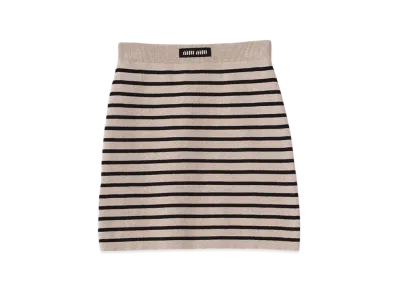 MIU MIU Cotton Mini Skirt "Limestone/Black"
