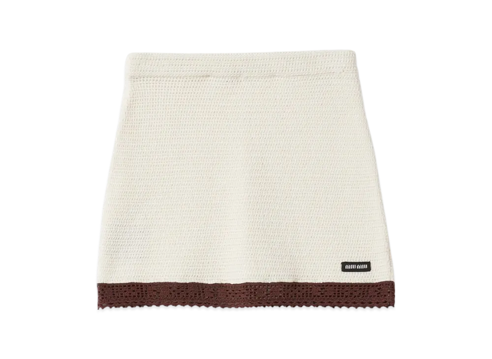 MIU MIU Women's Crocheted Cotton Skirt "Ivory/Cocoa Brown"
