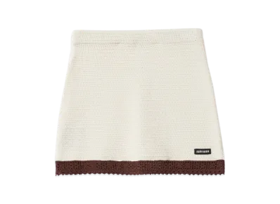 MIU MIU Women's Crocheted Cotton Skirt "Ivory/Cocoa Brown"