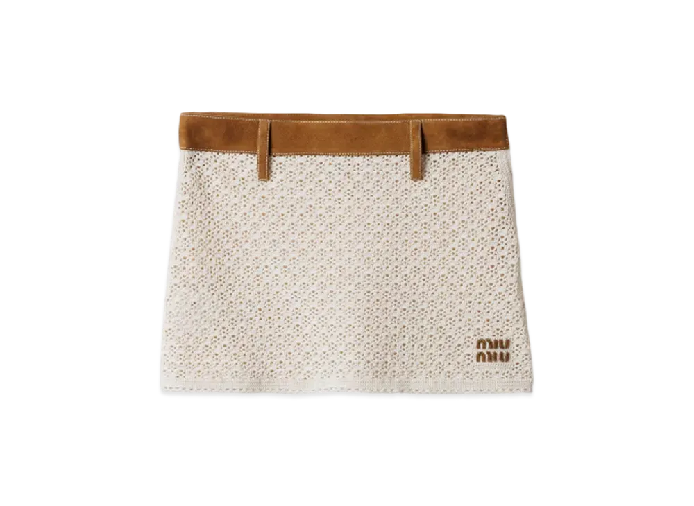 MIUMIU Women's Cotton and Suede Miniskirt "Natural"