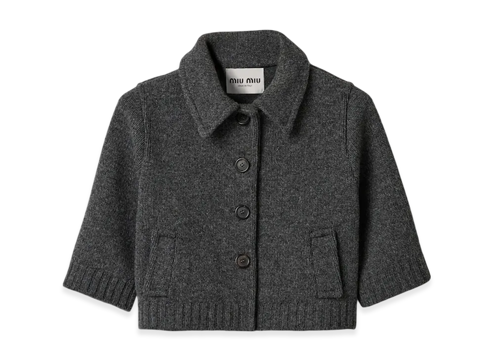 MIU MIU Women's Cropped Wool Cardigan "Slate Grey"