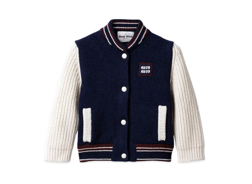 MIUMIU Wool and Cashmere Cardigan "Navy/Beige"