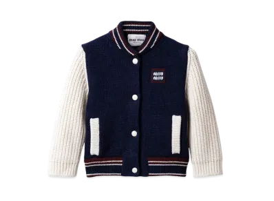 MIUMIU Wool and Cashmere Cardigan "Navy/Beige"