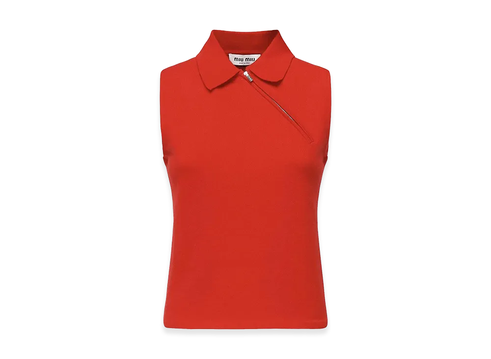 MIU MIU Women's Reed Cashmere Sleeveless Polo Shirt "Red"