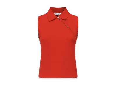 MIU MIU Women's Reed Cashmere Sleeveless Polo Shirt "Red"