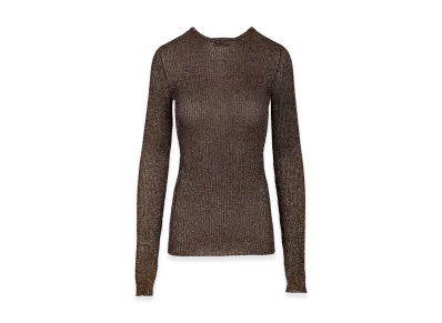 MIU MIU Women's Lurex Crewnck Long Sleeve T-Shirt "Brown"