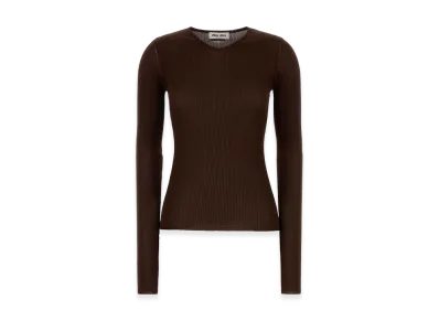 MIU MIU Women's Silk Long Sleeve T-Shirt "Chocolate Brown"