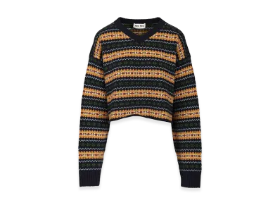 MIU MIU Women's Wool Fairisle F.5 Knitewear Crop Crewneck "Blue"