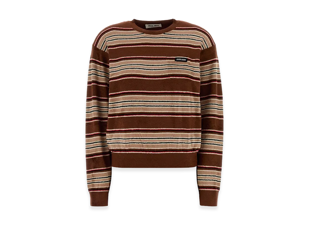 MIU MIU Women's Embroidered Chenille Sweater "Brown"