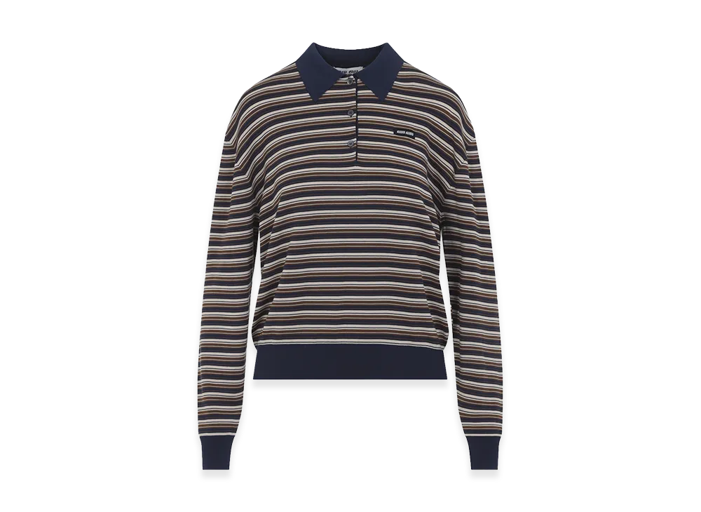 MIU MIU Women's Kint Wool Stripes Long Sleeve Polo Shirt "Multicolor"