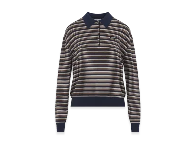 MIU MIU Women's Kint Wool Stripes Long Sleeve Polo Shirt "Multicolor"