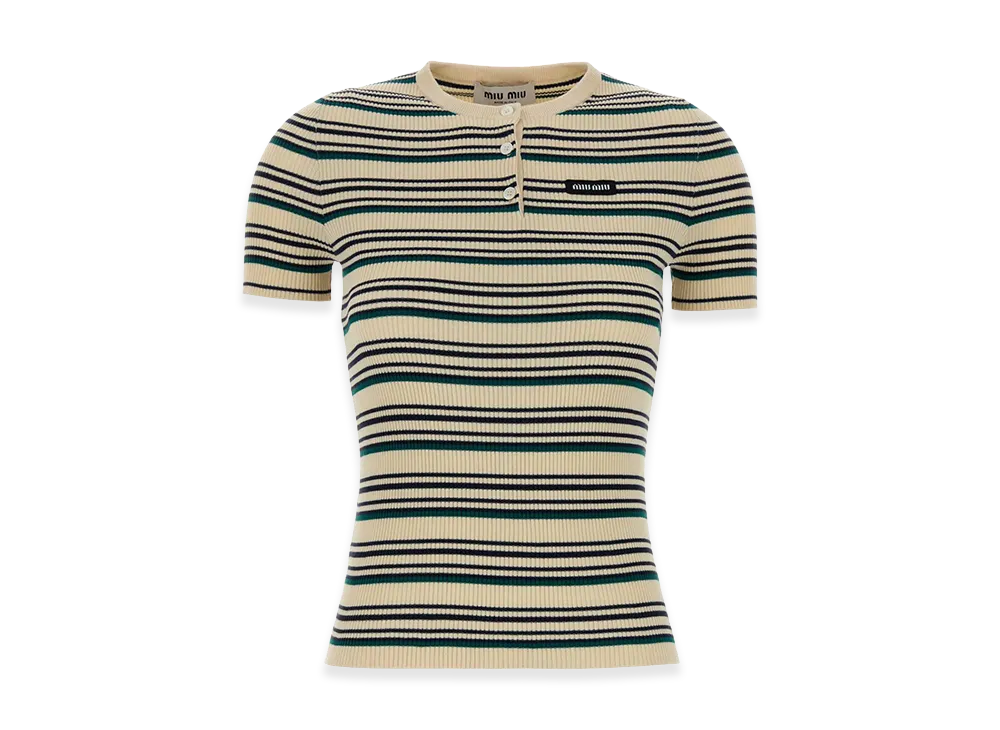 MIU MIU Women's Embroidered cotton T-shirt "Beige/Multicolor"