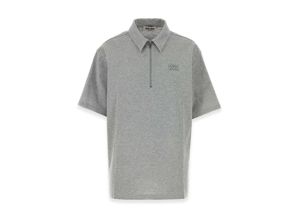 MIU MIU Women's Cotton Blend Oversize Polo Shirt "Gray"