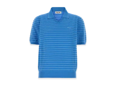 MIU MIU Women's Embroidered Cotton Polo Shirt "Lightblue"