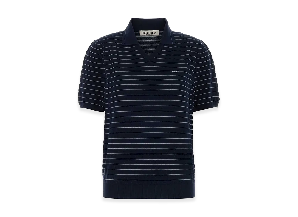 MIU MIU Women's Embroidered Cotton Polo Shirt "Blue"