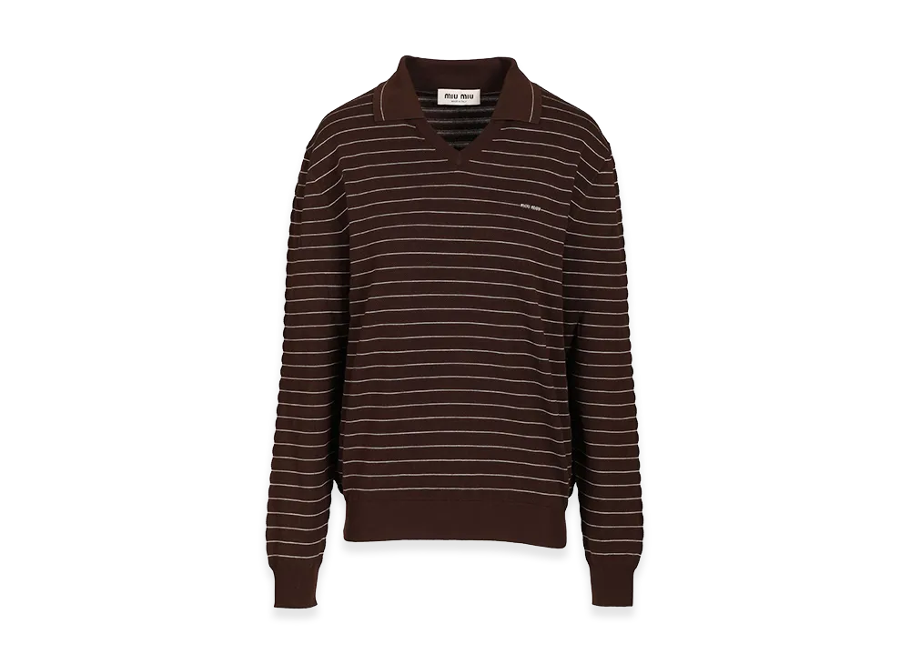 MIU MIU Women's Look 15 - Polo Cotton Stripes F18 Knit "Brown"