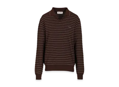 MIU MIU Women's Look 15 - Polo Cotton Stripes F18 Knit "Brown"