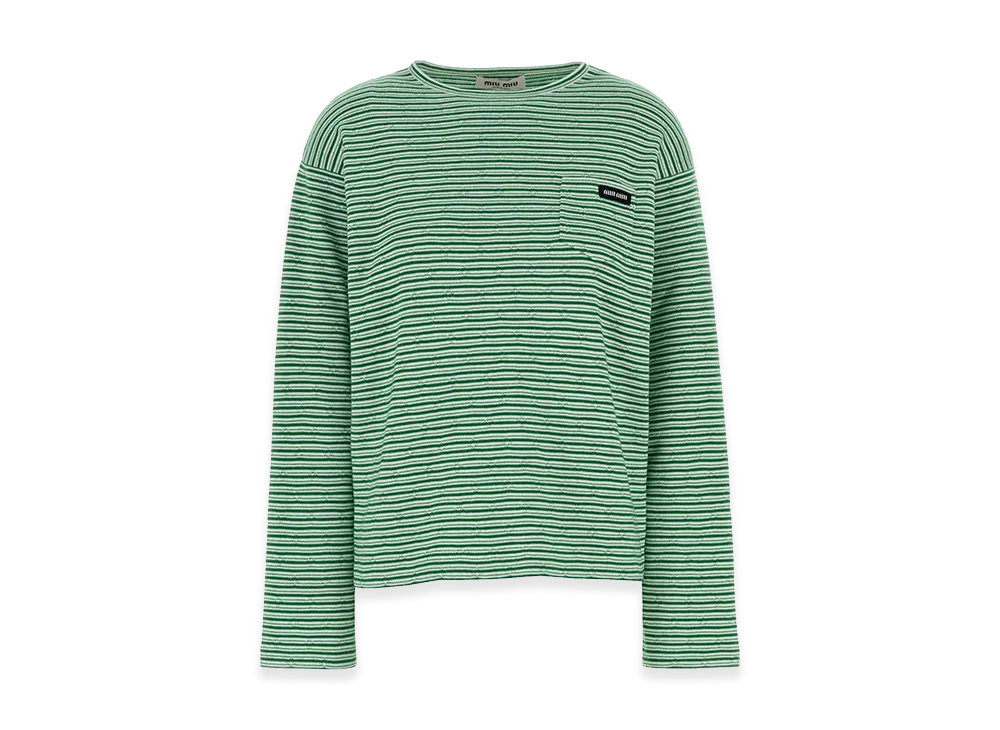 MIU MIU Women's Embroidered Cotton Blend Oversize T-Shirt "Green"