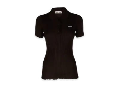 MIU MIU Women's Stretch Jersey Polo Shirt "Brown/Chocolate"