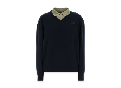 MIU MIU Women's Wool Blend Polo Shirt "Navy Blue"