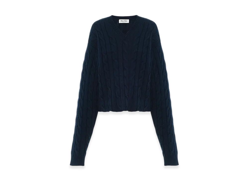 MIU MIU Women's Cashmere V-Neck Sweater "Navy"