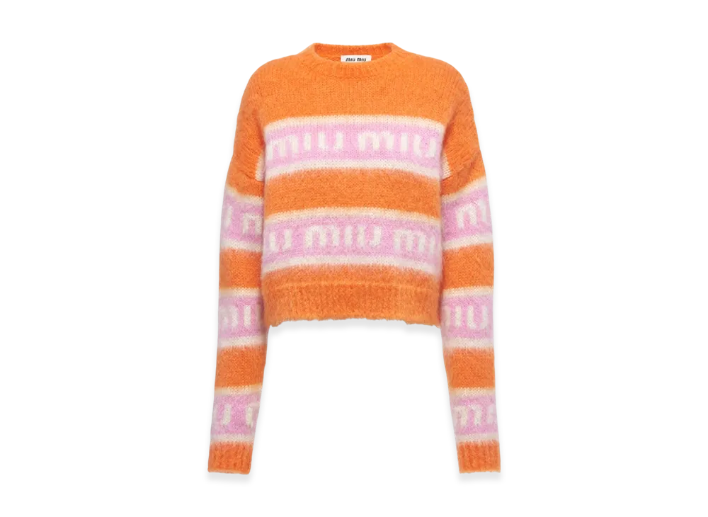 MIU MIU Women's Crewneck Mohair Sweater "Orange"