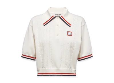 MIU MIU Women's Cropped Silk and Cotton Polo Shirt "White"