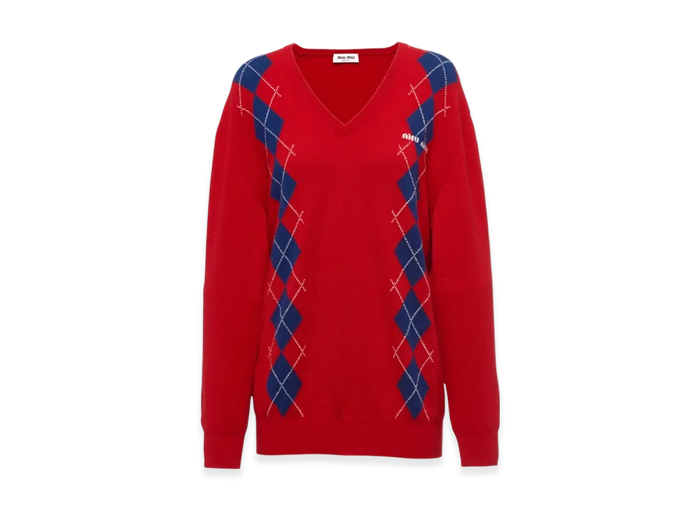 MIU MIU Women's Intarsia Knit Cashmere Sweater "Red"