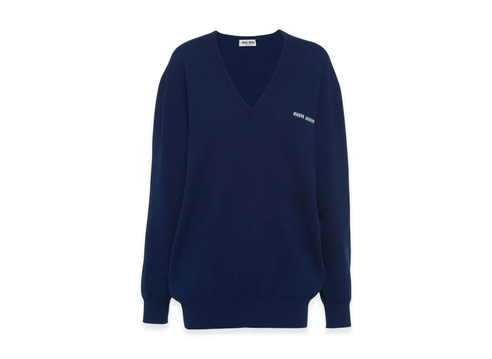 MIU MIU Women's Cashmere Logo Sweater "Cobalt Blue"
