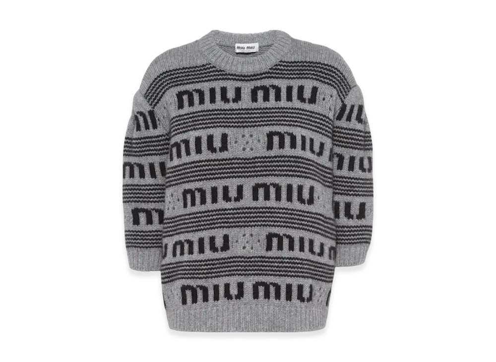 MIU MIU Women's Cashmere Crewneck Sweater "Grey/Black"