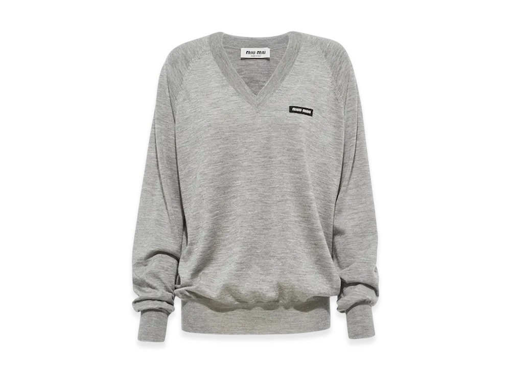 MIU MIU Women's Cashmere and Silk V-Neck Sweater "Grey"