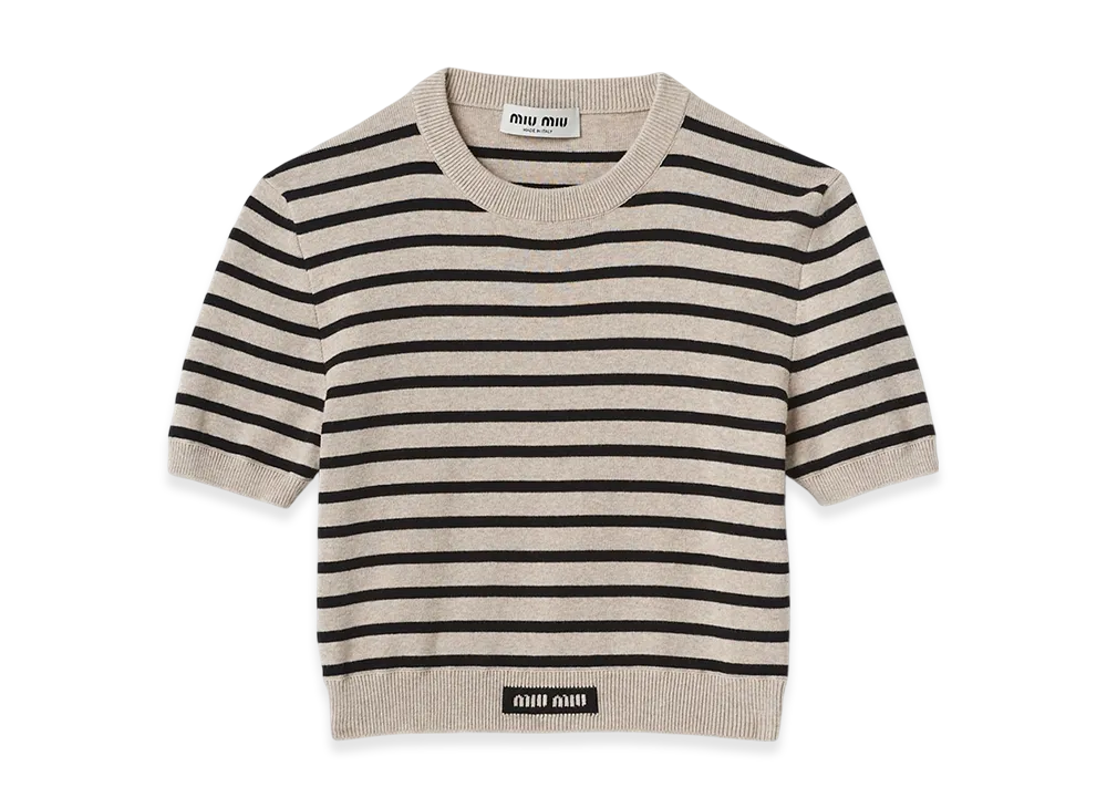 MIU MIU Cotton Crewneck Sweater "Limestone/Black"