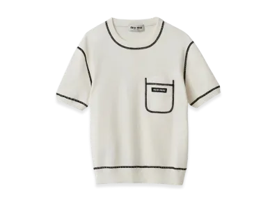 MIU MIU Women's Cotton Crewneck Sweater "White/Black"