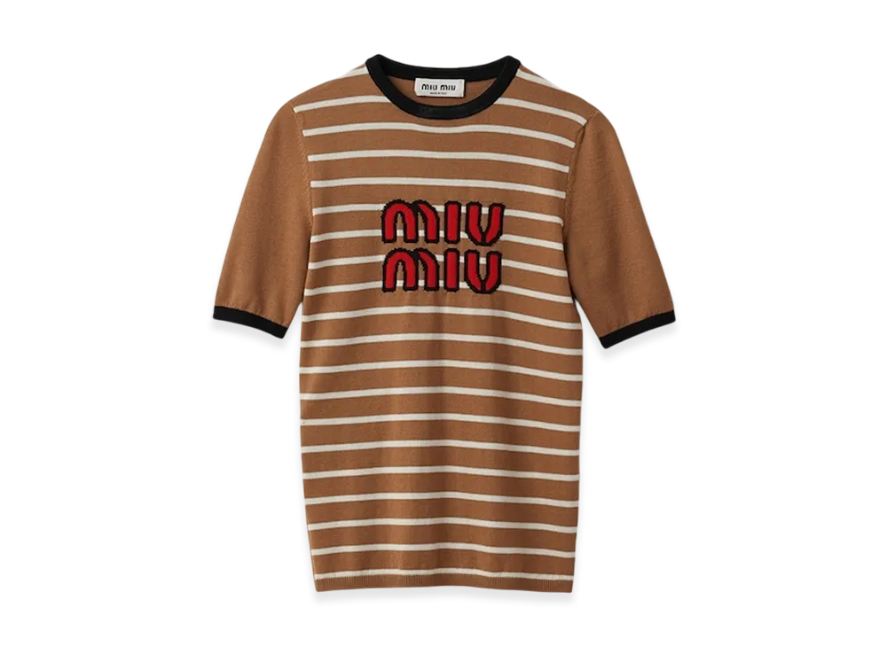 MIU MIU Women's Wool Crew Neck Sweater "Camel Brown"