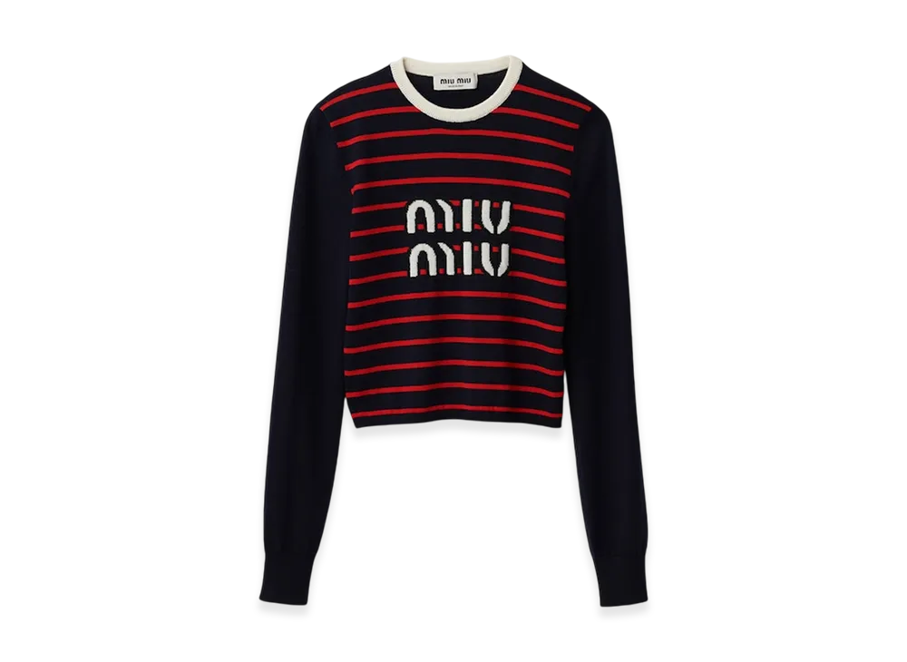 MIU MIU Women's Wool Crew Neck Sweater "Navy"