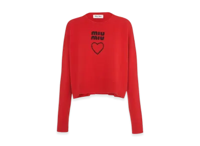 MIU MIU Women's Cashmere Crew Neck Sweater "Red"