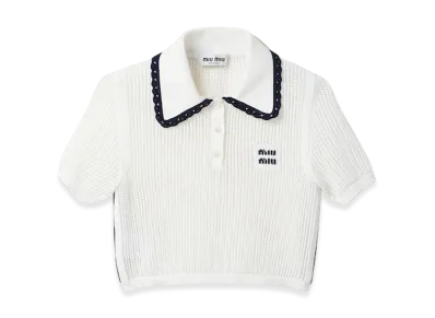 MIU MIU Women's Knit Cotton Polo Shirt "White/Blue"