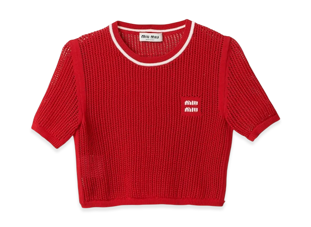 MIU MIU Women's Cotton Knit Sweater "Red/White"