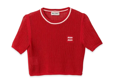 MIU MIU Women's Cotton Knit Sweater "Red/White"