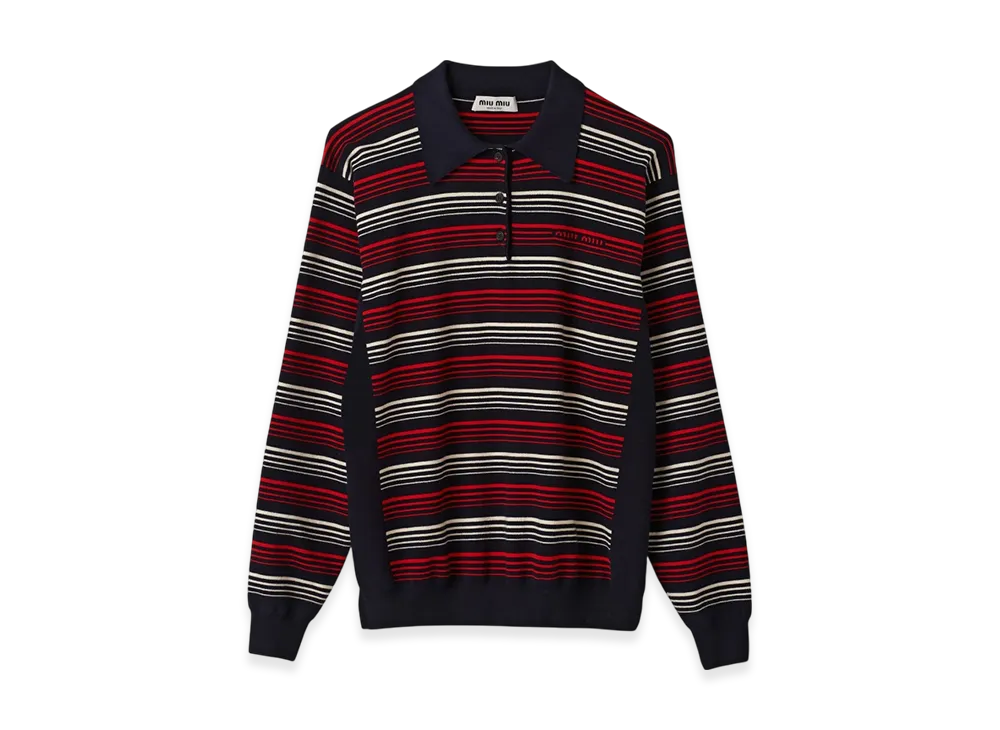 MIU MIU Women's Cotton Knit Polo Shirt "Navy"