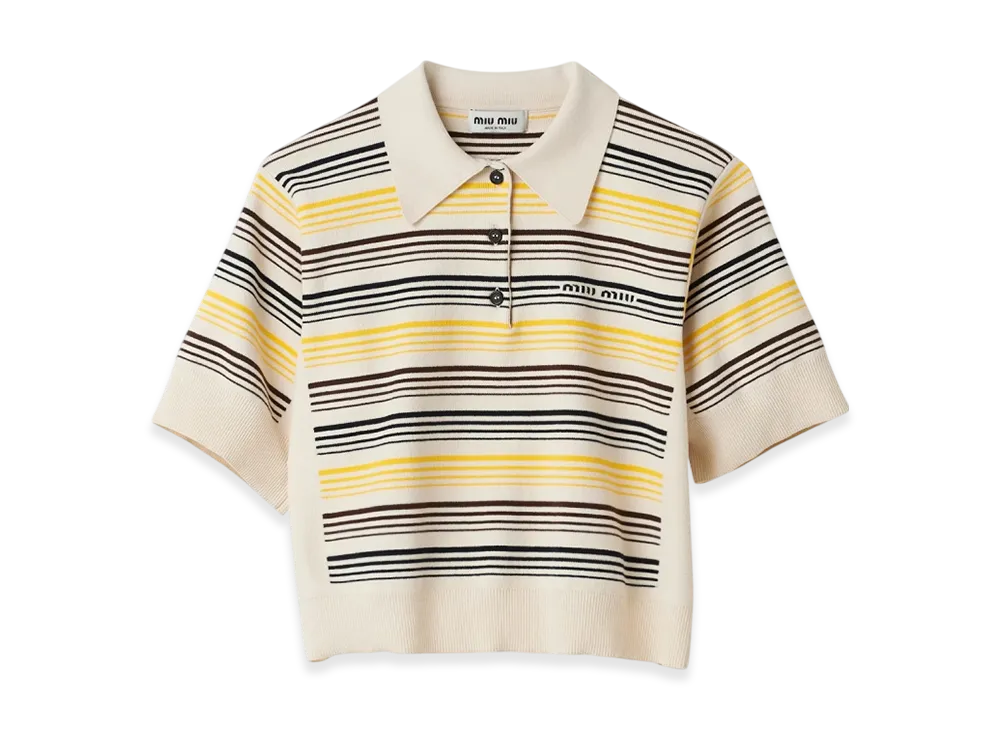 MIU MIU Women's Cotton Knit Polo Shirt "Ivory"